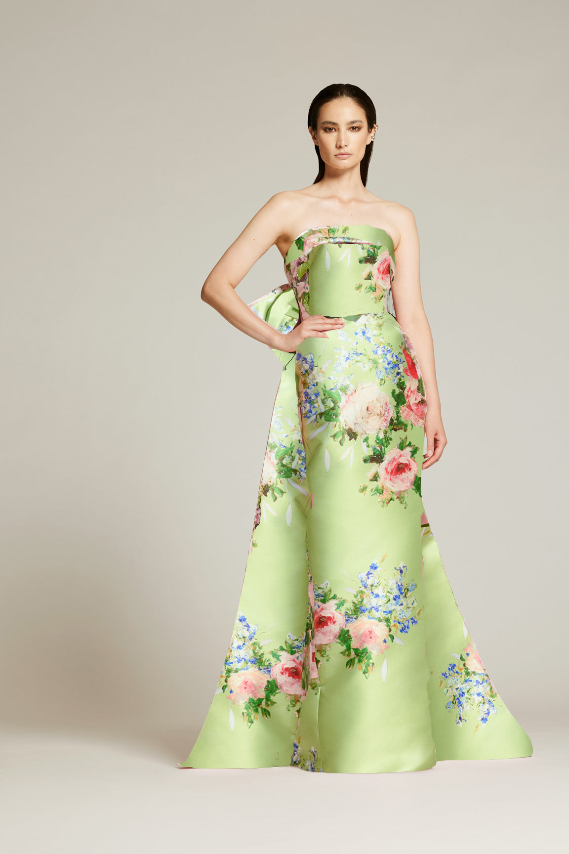 audrey + brooks green floral dress STRAPLESS GOWN